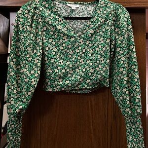 Green Floral Women's Blouse